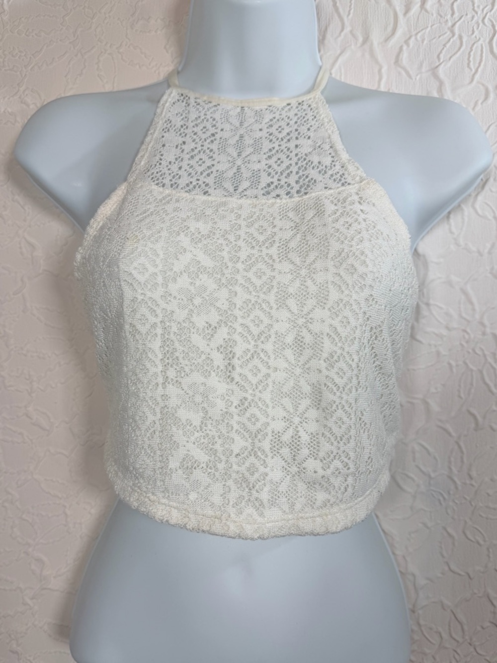 Hollister Crochet Lace Halter Tie Back Boho Fairycore Crop Top